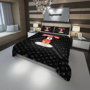 Louis Vuitton Supreme Mickey French Personalized Customized Logo Brand Bedding Set Bedroom Bedspread Luxury Home Decor