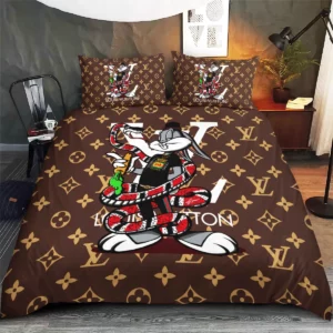 Louis Vuitton Supreme Rabbit Logo Brand Bedding Set Bedspread Luxury Home Decor Bedroom