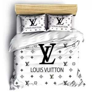 Louis Vuitton White Louis Vuitton Logo Brand Bedding Set Home Decor Bedspread Bedroom Luxury