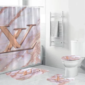 Louis Vuitton Lv Louis Vuitton Bronzein Marble Background Bathroom Set Bath Mat Hypebeast Luxury Fashion Brand Home Decor