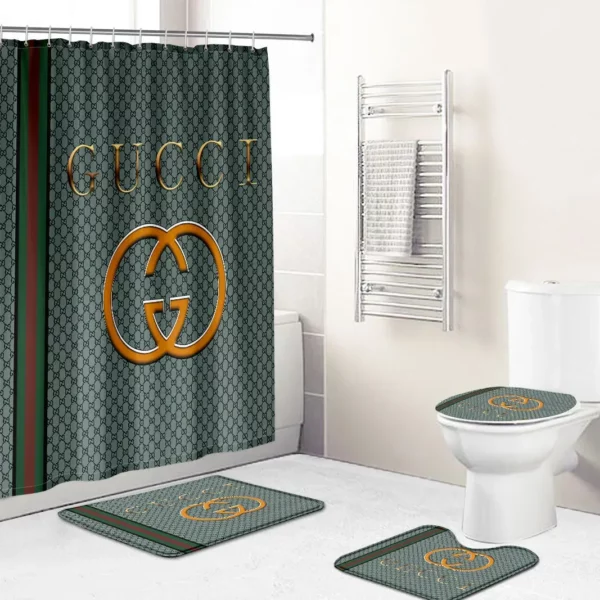 Gucci Gray Beige Full Bathroom Set Hypebeast Luxury Fashion Brand Bath Mat Home Decor