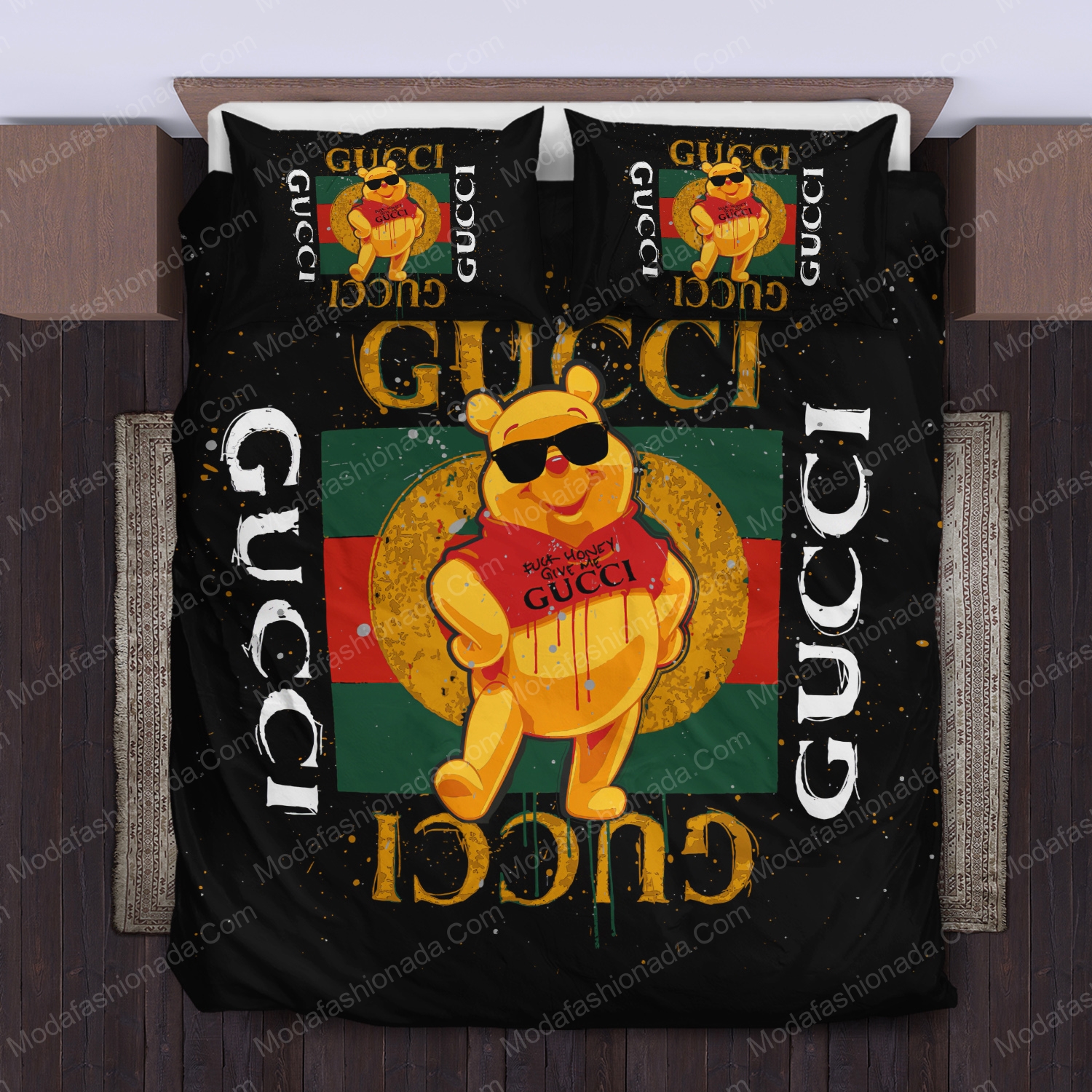 Pooh Bear Gucci Logo Brand Bedding Set Bedroom Home Decor Bedspread Luxury