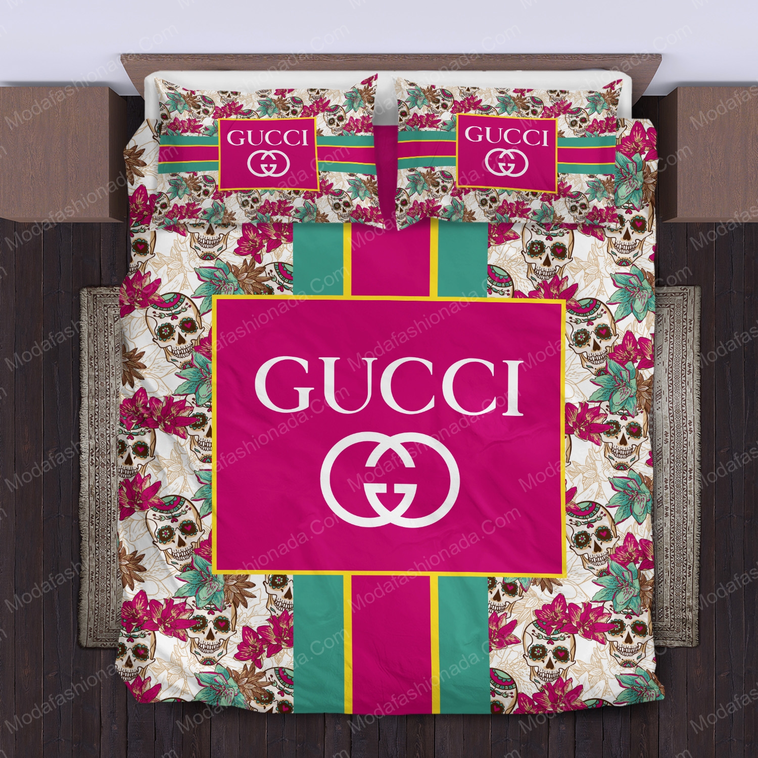 Gucci Sugar Skull Logo Brand Bedding Set Luxury Bedspread Home Decor Bedroom