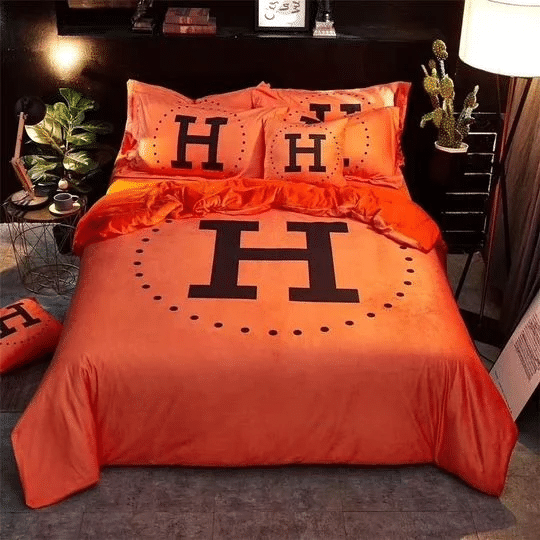 Hermes Logo Brand Bedding Set Bedroom Bedspread Home Decor Luxury