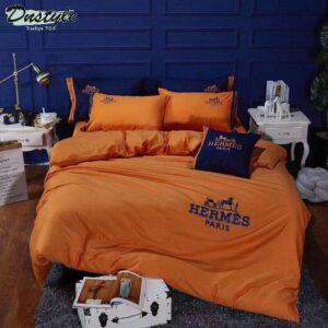 Hermes Paris Logo Brand Bedding Set Bedroom Luxury Bedspread Home Decor