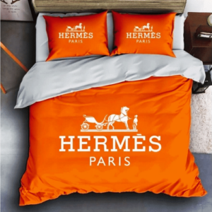 Hermes Paris Logo Brand Bedding Set Luxury Bedroom Bedspread Home Decor