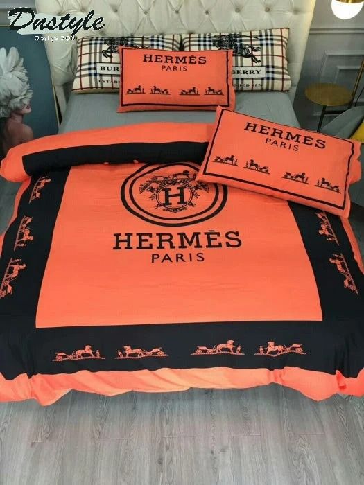 Hermes Paris Logo Brand Bedding Set Home Decor Luxury Bedspread Bedroom