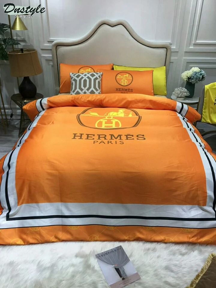 Hermes Paris Logo Brand Bedding Set Bedspread Home Decor Luxury Bedroom