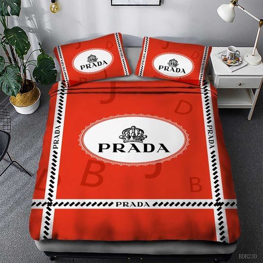 Prada Logo Brand Bedding Set Home Decor Luxury Bedroom Bedspread