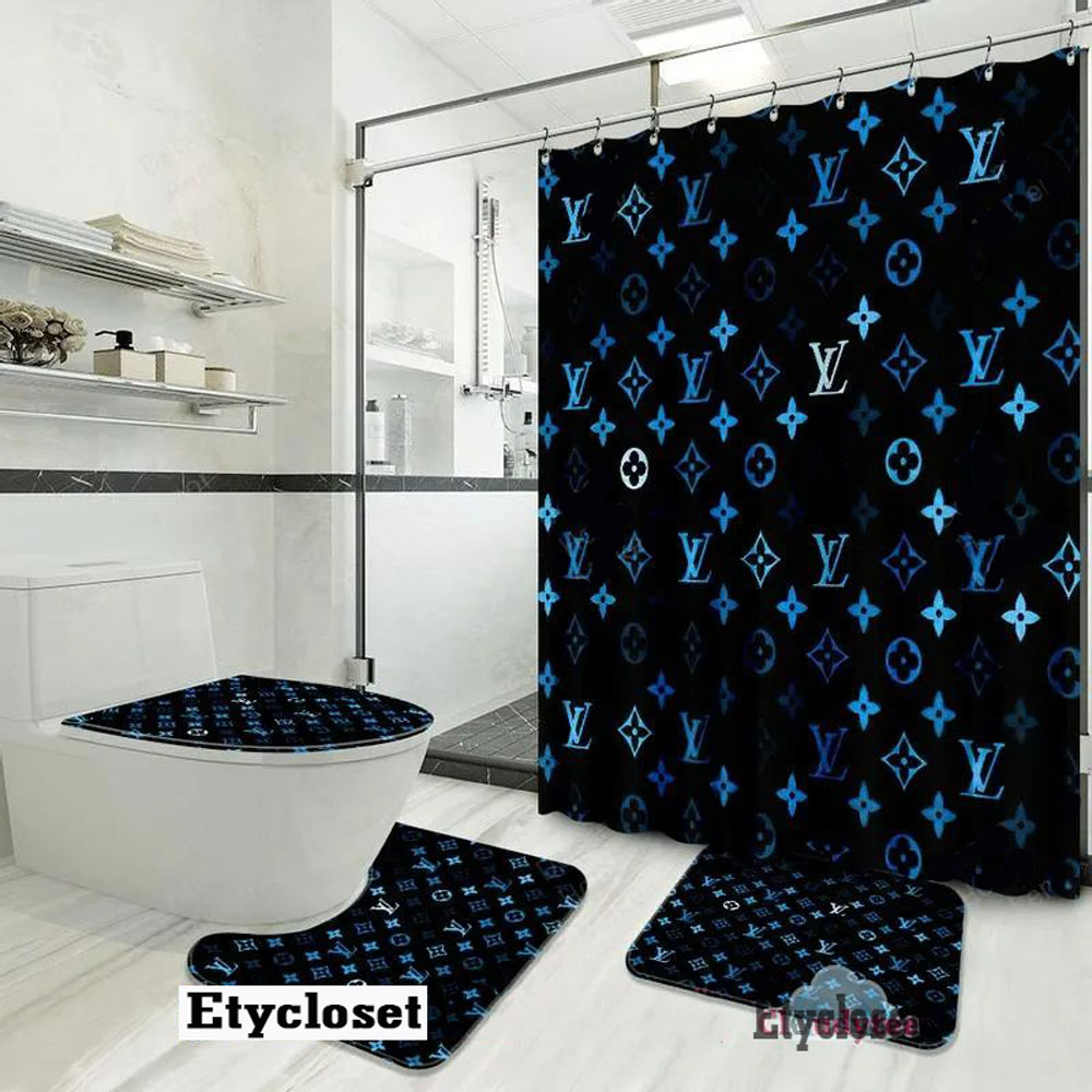 Louis Vuitton Lv Blue Bathroom Set Bath Mat Hypebeast Luxury Fashion Brand Home Decor