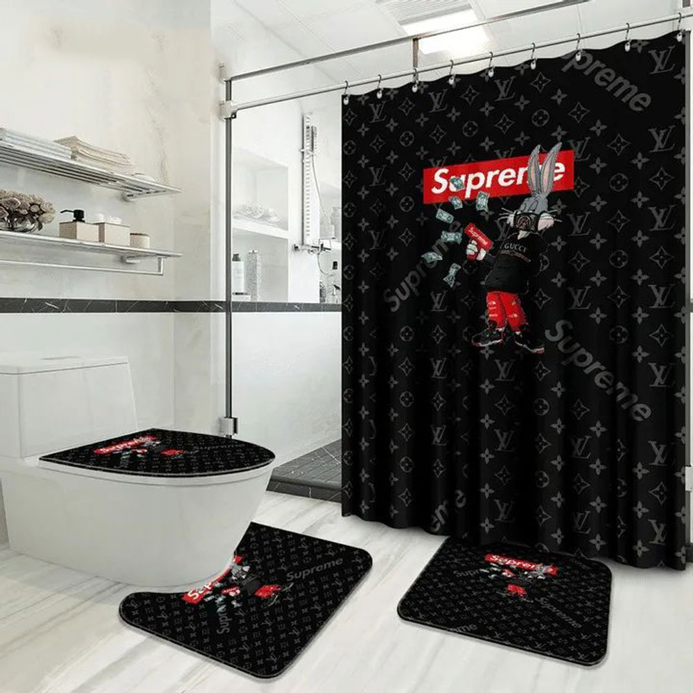 Louis Vuitton Lv Supreme Bathroom Set Home Decor Bath Mat Luxury Fashion Brand Hypebeast