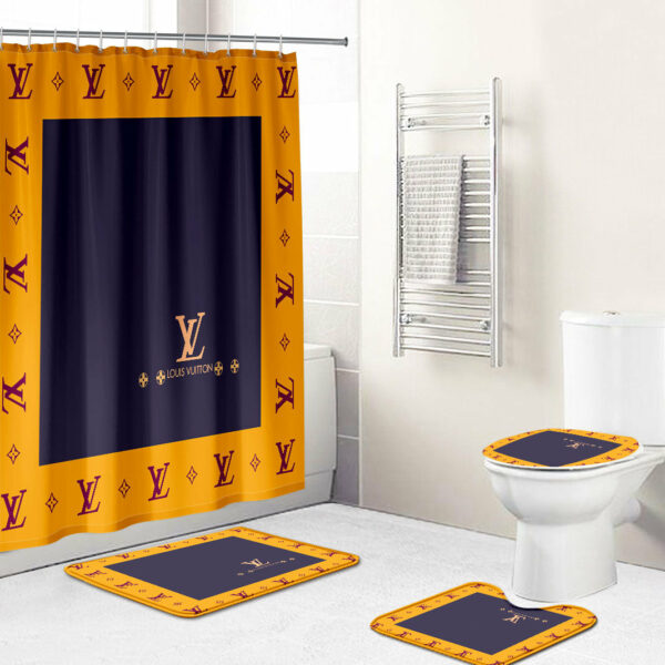 Louis Vuitton Lv Blue Orange Bathroom Set Hypebeast Bath Mat Luxury Fashion Brand Home Decor