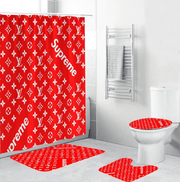 Louis Vuitton Lv Supreme Bathroom Set Home Decor Hypebeast Bath Mat Luxury Fashion Brand