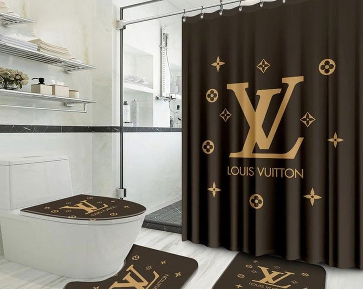 Louis Vuitton Lv Brown Bathroom Set Home Decor Hypebeast Luxury Fashion Brand Bath Mat