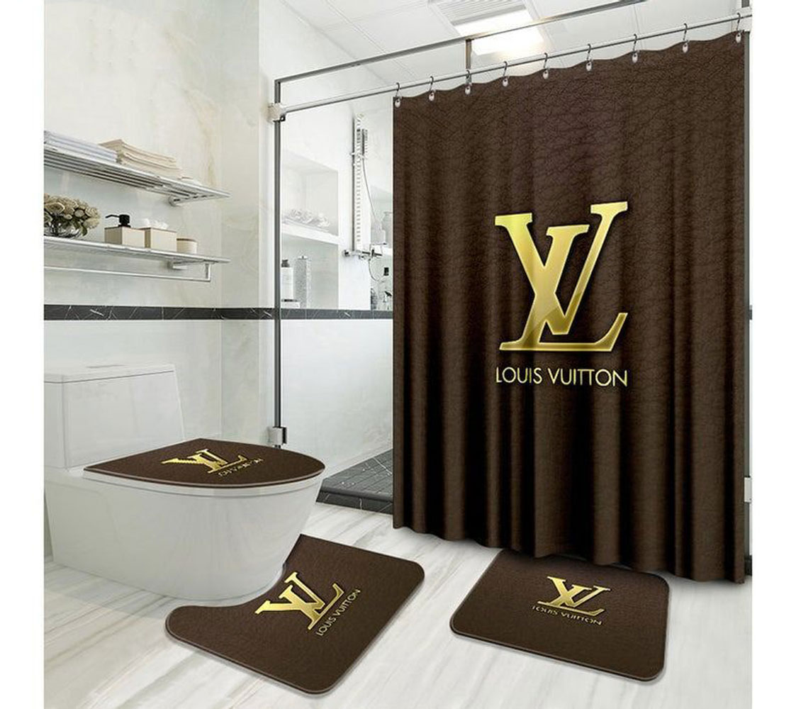 Louis Vuitton Lv Brown Bathroom Set Bath Mat Luxury Fashion Brand Home Decor Hypebeast