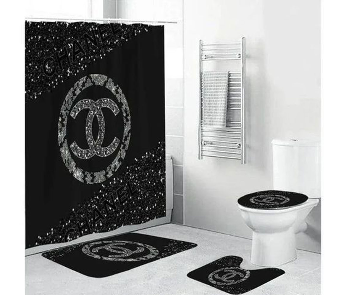 Chanel Black Bathroom Set Home Decor Luxury Fashion Brand Bath Mat Hypebeast