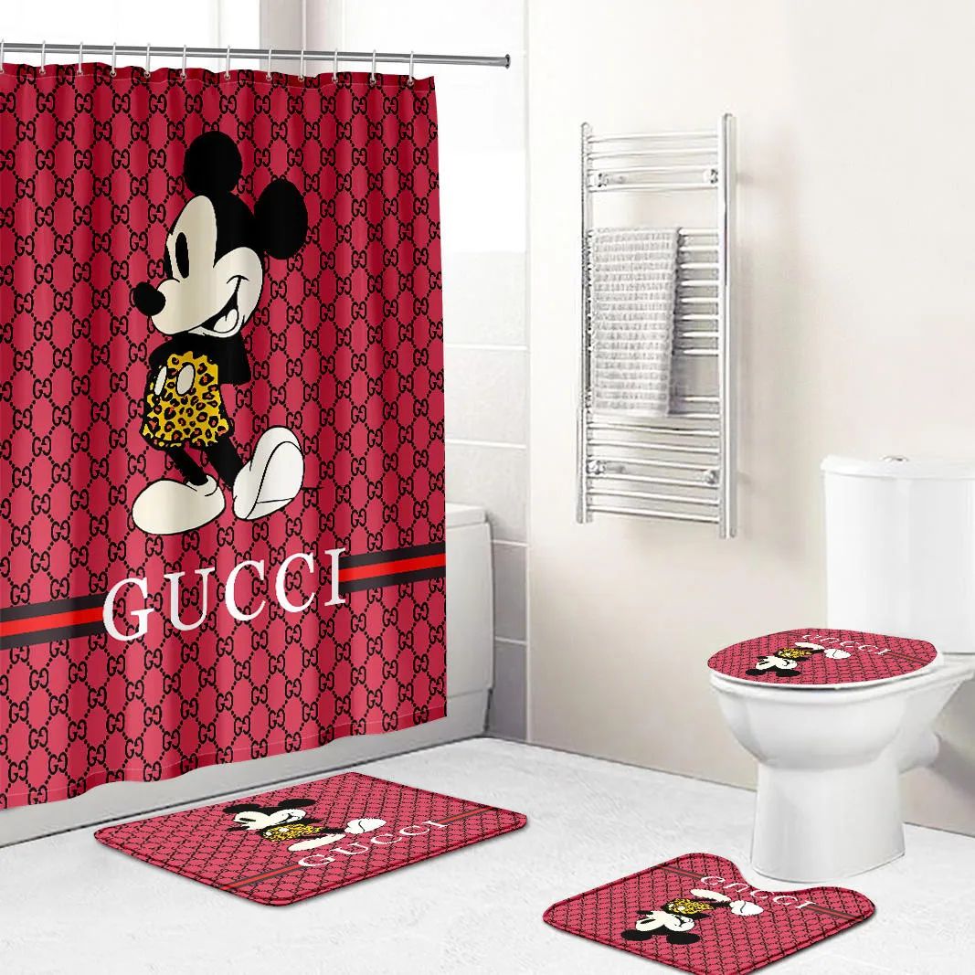 Gucci Mickey Mouse Disney Bathroom Set Bath Mat Hypebeast Luxury Fashion Brand Home Decor