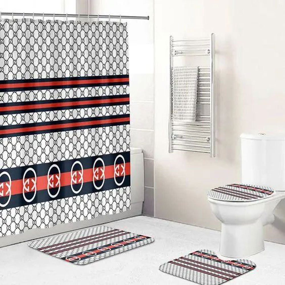 Gucci White Stripe Bathroom Set Luxury Fashion Brand Bath Mat Hypebeast Home Decor