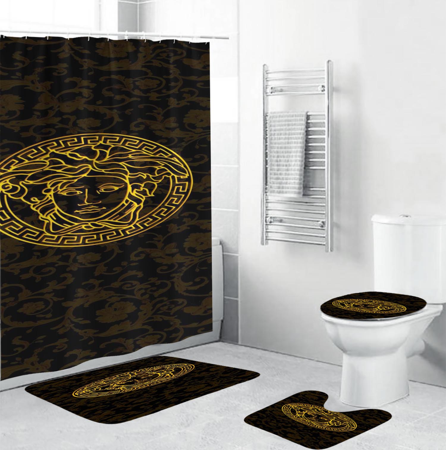 Gianni Versace Black Bathroom Set Luxury Fashion Brand Hypebeast Bath Mat Home Decor