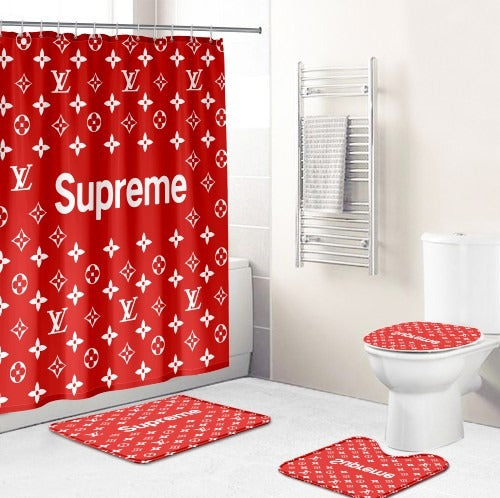 Louis Vuitton Lv Supreme Bathroom Set Hypebeast Luxury Fashion Brand Home Decor Bath Mat