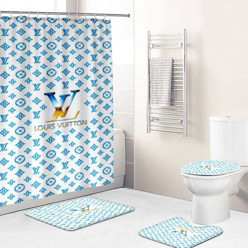 Louis Vuitton Lv Blue Bathroom Set Home Decor Bath Mat Luxury Fashion Brand Hypebeast