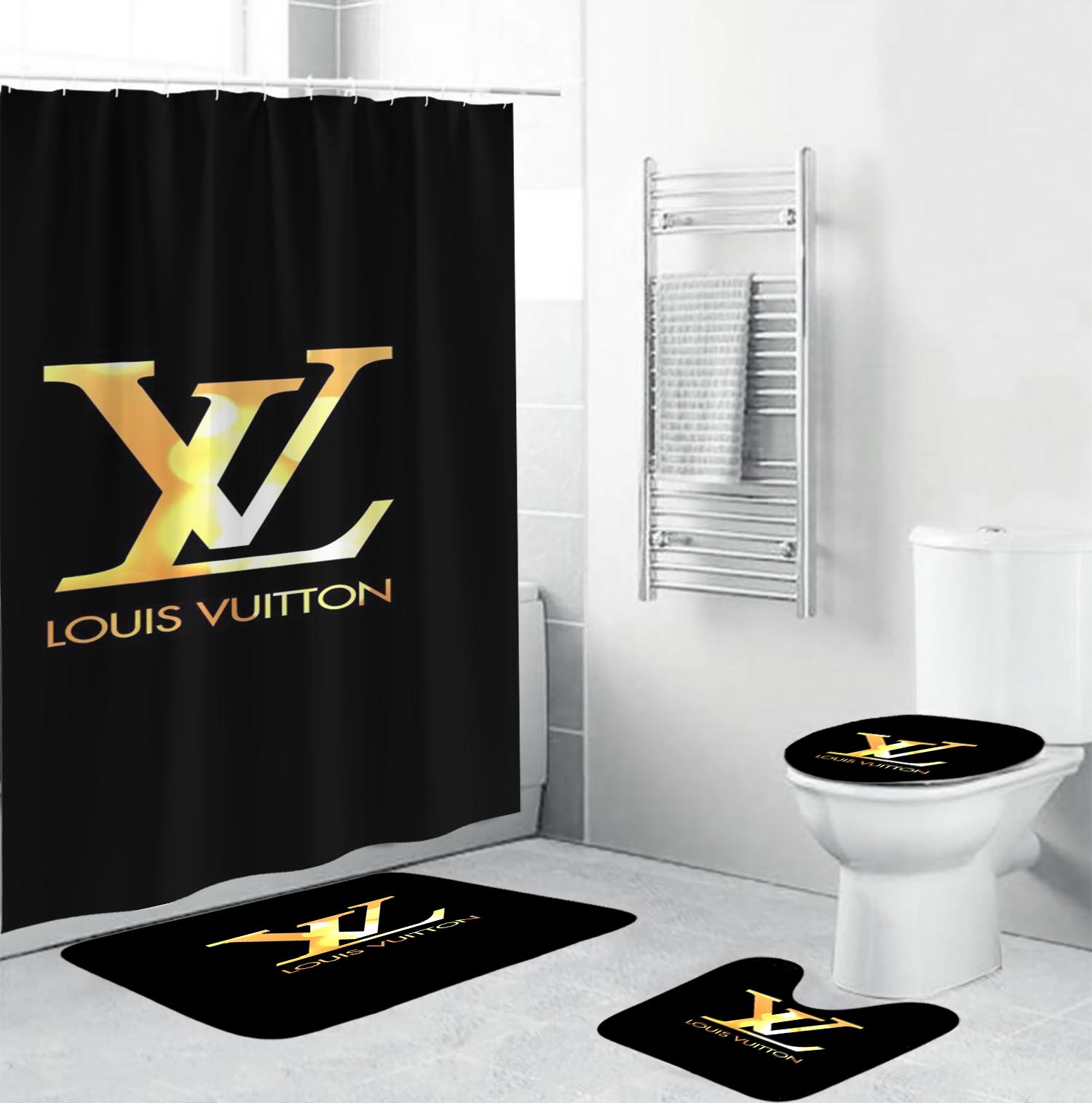 Louis Vuitton Lv Black Bathroom Set Bath Mat Luxury Fashion Brand Home Decor Hypebeast