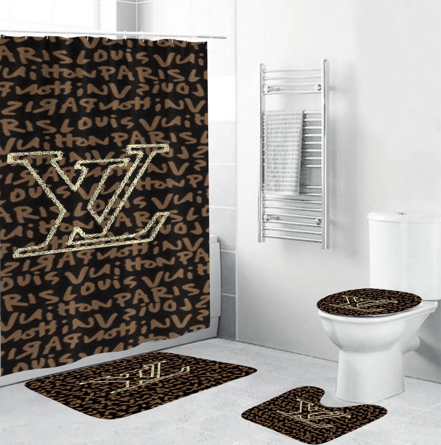 Louis Vuitton Lv Brown Bathroom Set Bath Mat Luxury Fashion Brand Home Decor Hypebeast