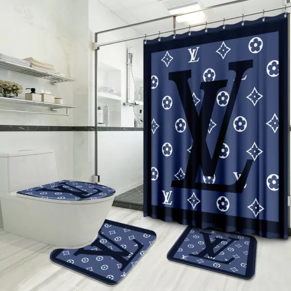 Louis Vuitton Blue Bathroom Set Hypebeast Bath Mat Luxury Fashion Brand Home Decor