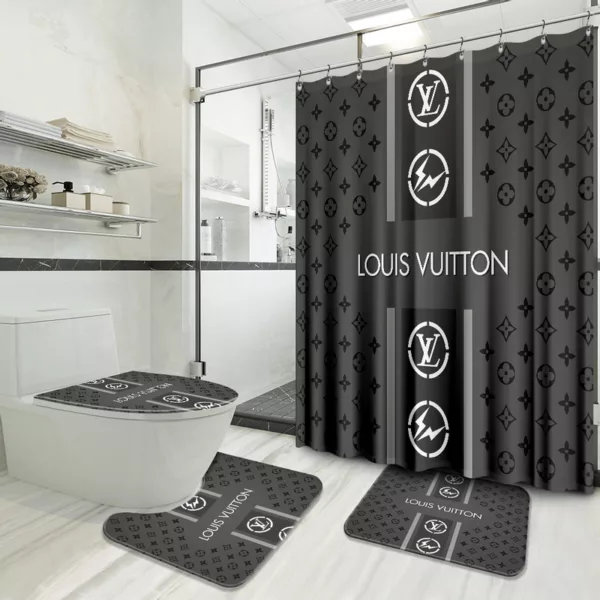 Louis Vuitton Grey Bathroom Set Luxury Fashion Brand Hypebeast Bath Mat Home Decor