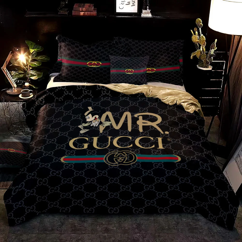 Gucci Mr Mickey Logo Brand Bedding Set Bedroom Bedspread Home Decor Luxury