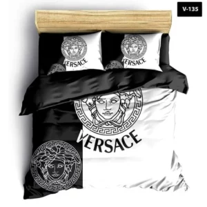 Versace Black And White Full Logo Brand Bedding Set Luxury Bedroom Bedspread Home Decor