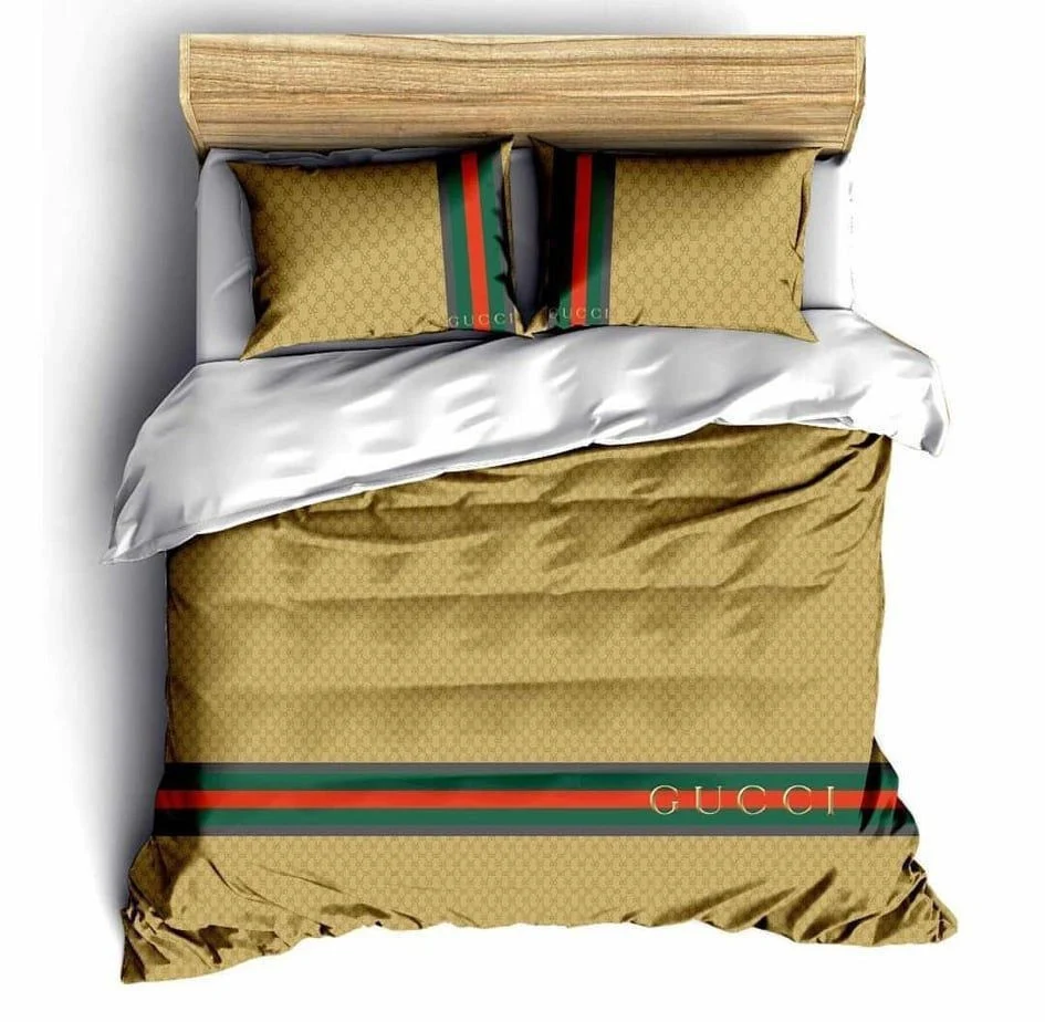 Gucci Logo Brand Bedding Set Luxury Bedspread Bedroom Home Decor