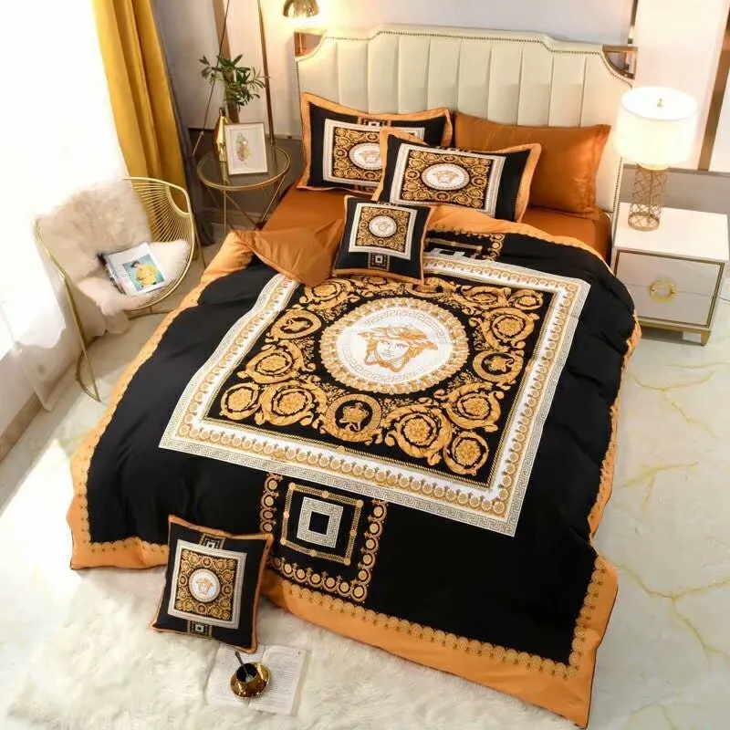 Versace Logo Brand Bedding Set Bedspread Bedroom Luxury Home Decor