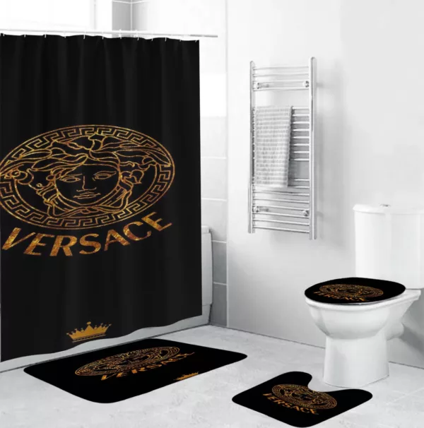 Versace Golden Glitterin Black Bathroom Set Luxury Fashion Brand Bath Mat Hypebeast Home Decor