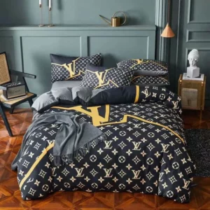 Louis Vuitton Logo Brand Bedding Set Bedspread Home Decor Luxury Bedroom