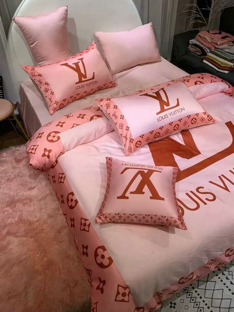 Louis Vuitton Pinky Logo Brand Bedding Set Bedroom Home Decor Bedspread Luxury