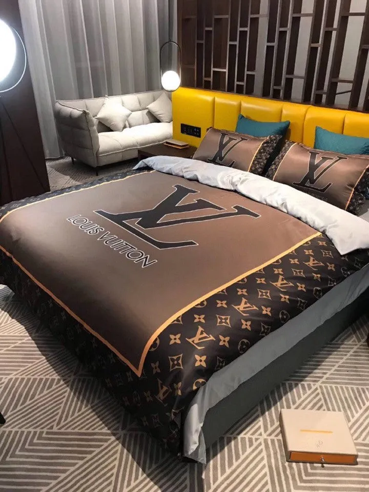 Louis Vuitton Logo Brand Bedding Set Luxury Home Decor Bedspread Bedroom