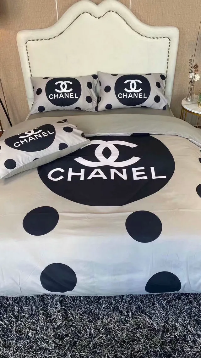 Chanel Dot Logo Brand Bedding Set Bedspread Bedroom Home Decor Luxury