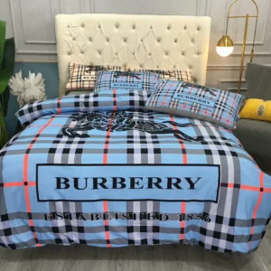 Burberry Blue Logo Brand Bedding Set Bedspread Bedroom Home Decor Luxury