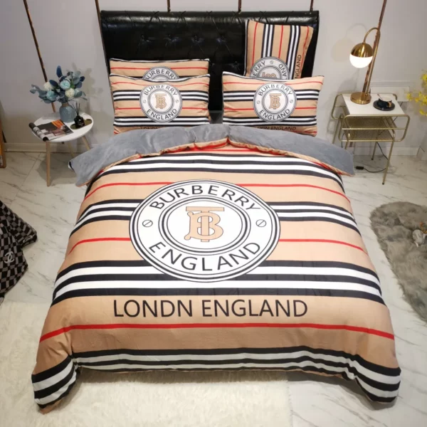 Burberry Logo Brand Bedding Set Luxury Bedspread Home Decor Bedroom