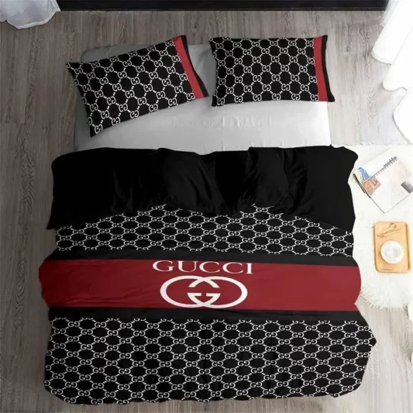 Gucci Black Dots Logo Brand Bedding Set Bedroom Luxury Home Decor Bedspread