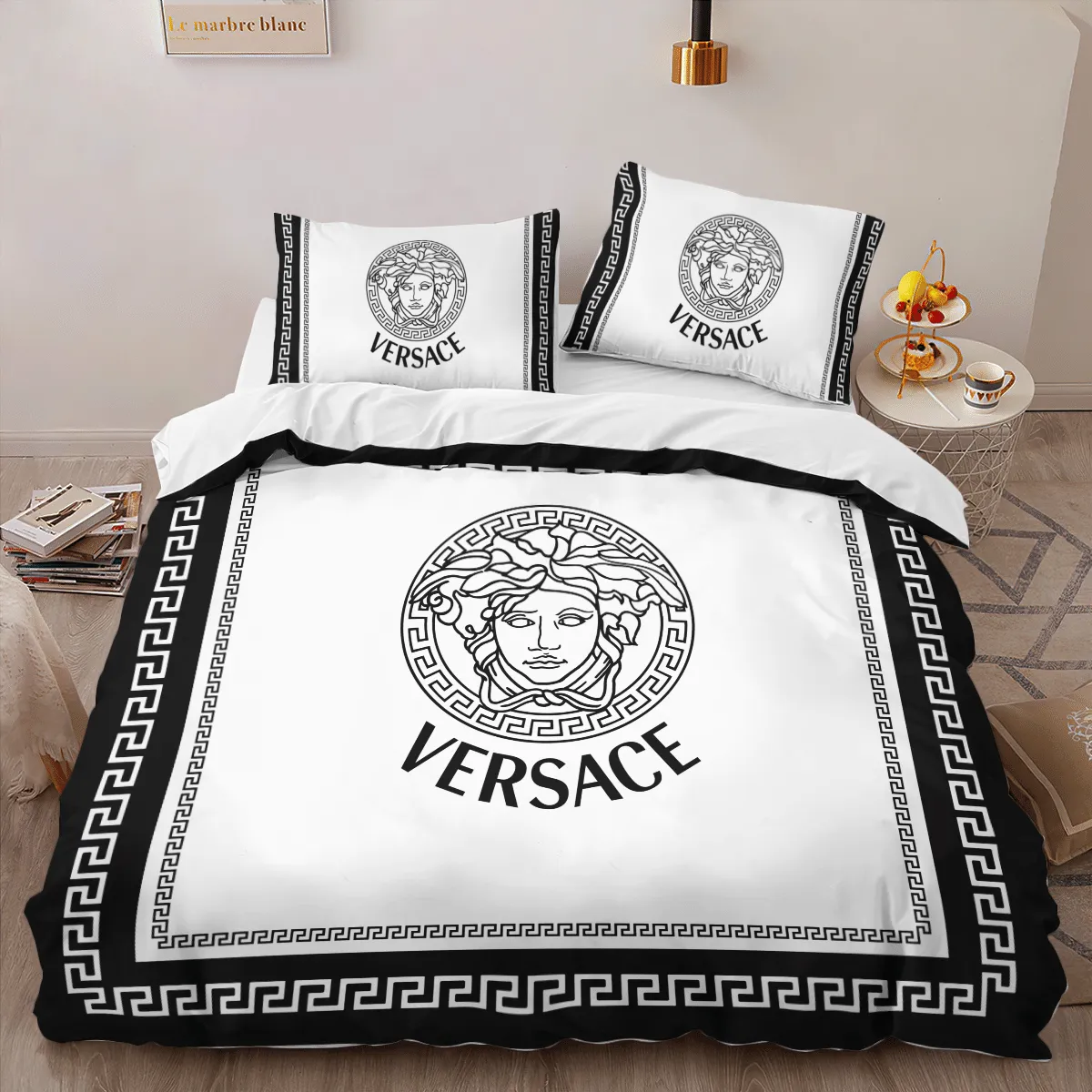 Versace White Black Louis Vuitton Logo Brand Bedding Set Home Decor Luxury Bedroom Bedspread