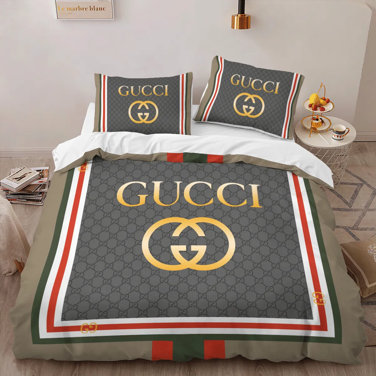 Gucci Logo Brand Bedding Set Bedroom Luxury Home Decor Bedspread