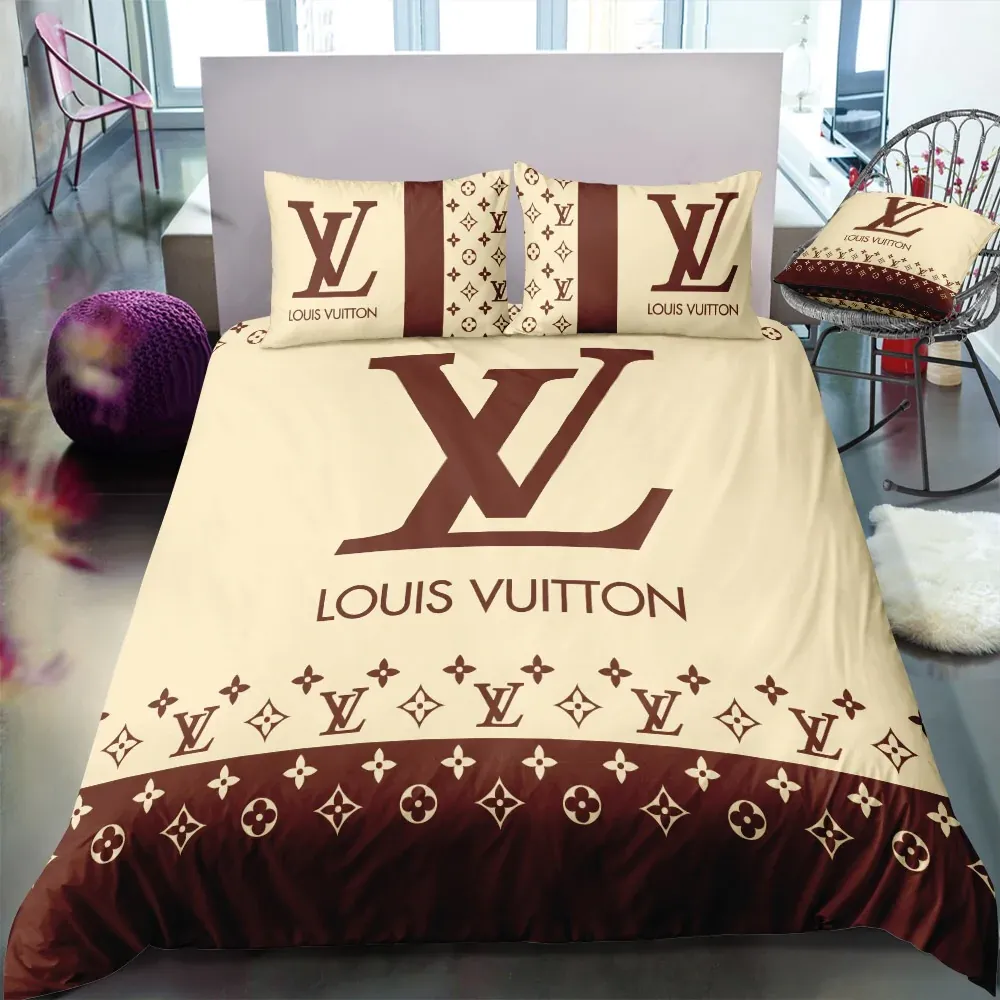 Louis Vuitton Logo Brand Bedding Set Home Decor Bedspread Luxury Bedroom