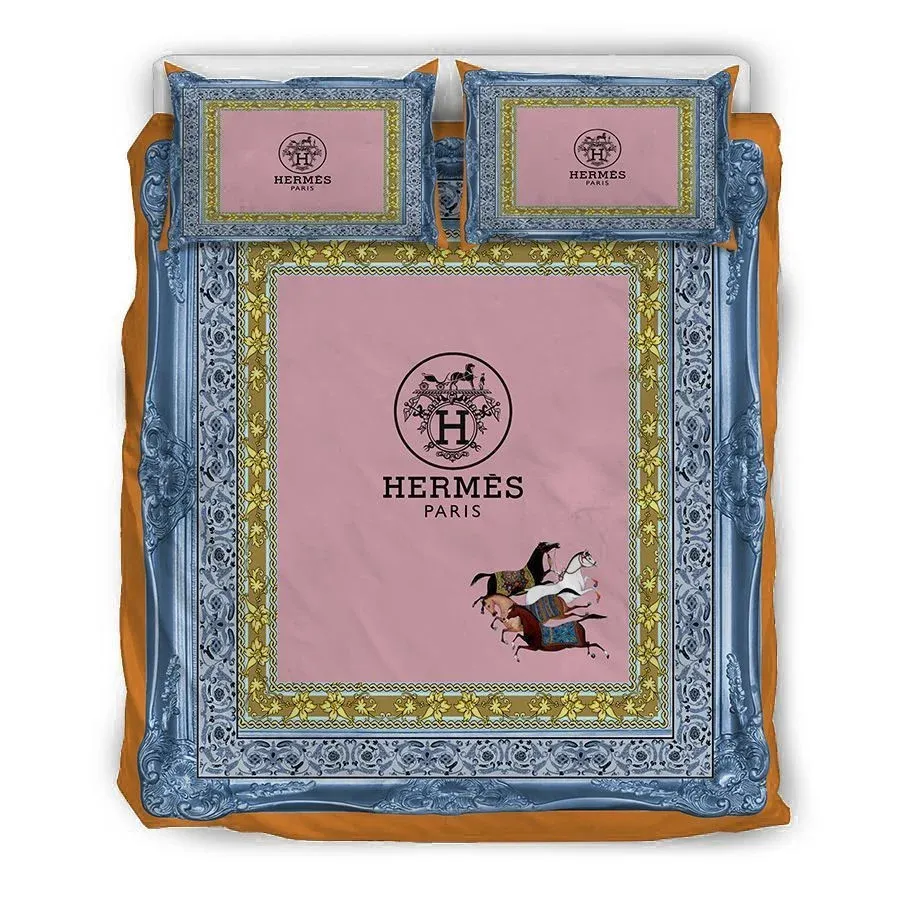 Hermes French Logo Brand Bedding Set Bedroom Home Decor Bedspread Luxury