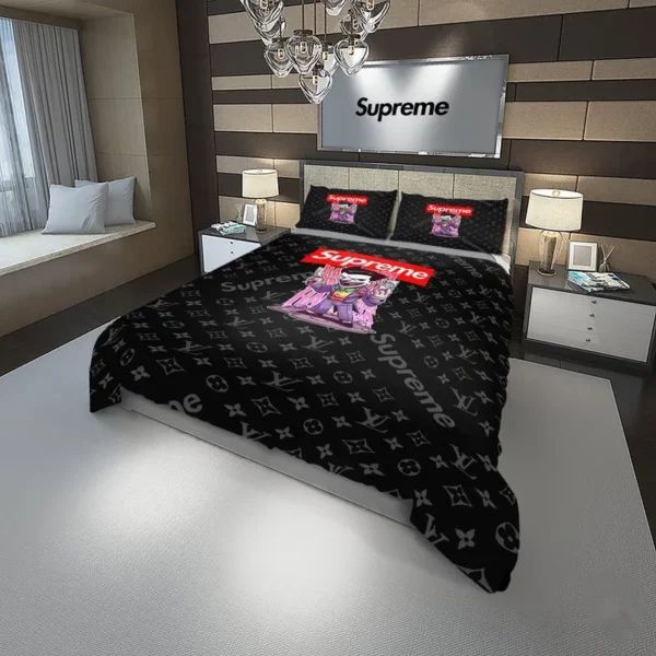 Louis Vuitton Supreme Joker Logo Brand Bedding Set Luxury Bedspread Bedroom Home Decor