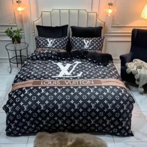 Louis Vuitton Monogram Louis Vuitton Logo Brand Bedding Set Bedspread Bedroom Home Decor Luxury