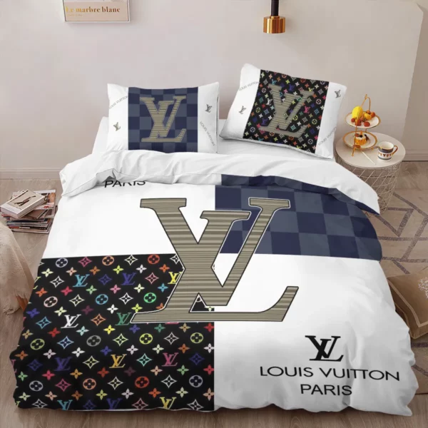 Louis Vuitton Louis Vuitton Logo Brand Bedding Set Home Decor Bedroom Luxury Bedspread