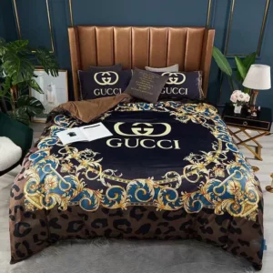 Gucci Leopard Logo Brand Bedding Set Home Decor Bedroom Bedspread Luxury