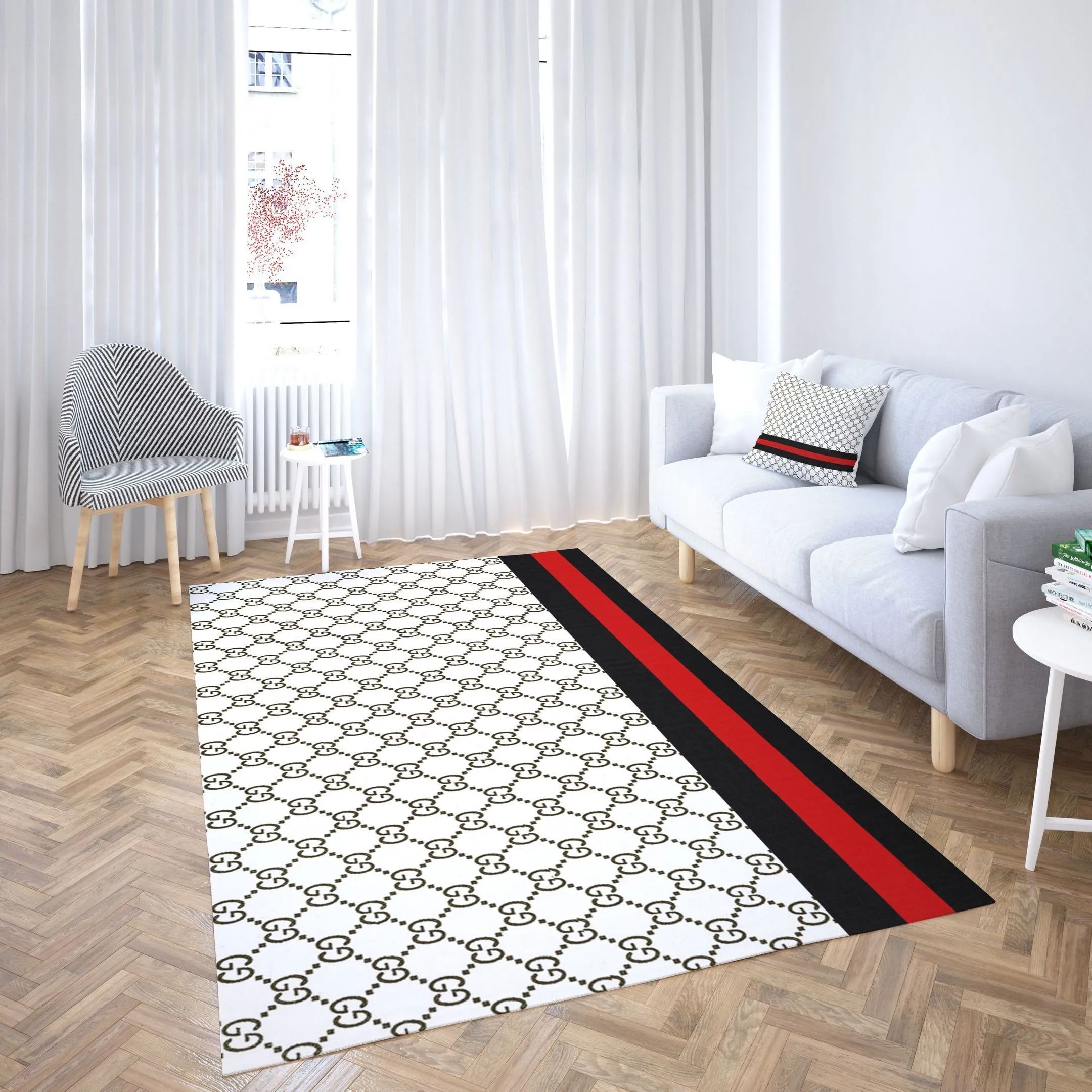 Gucci white Rectangle Rug Luxury Fashion Brand Area Carpet Home Decor Door Mat